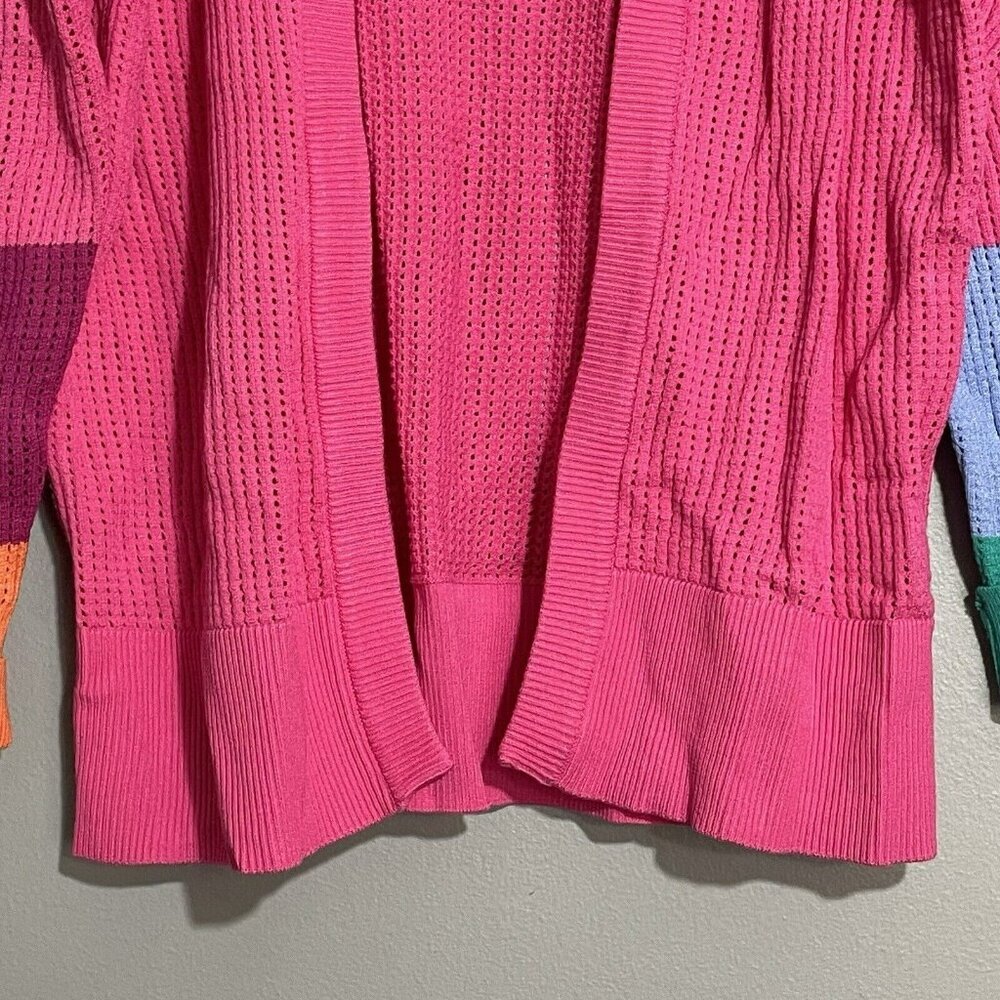 Apny Cardigan Sweater Women Size XS Pink Raspberry Waffle Mismatched Colorful - Picture 5 of 12